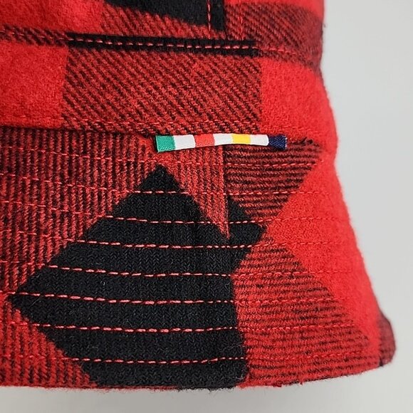 HB STRIPES Women's Bucket Hat Racing Red Black Plaid Wool Blend Fleece Lined O/S - Picture 12 of 12